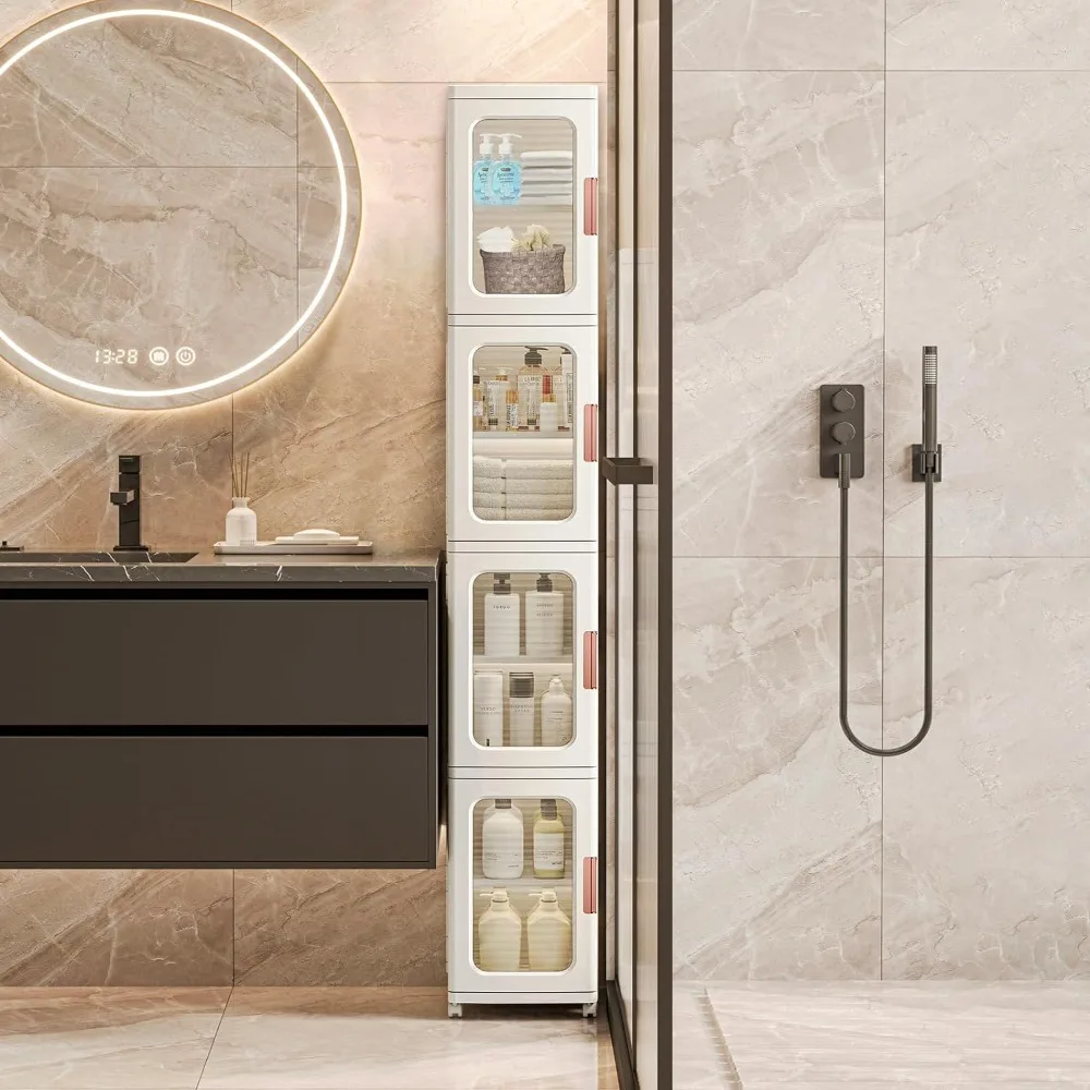 Narrow Storage Cabinet with Doors and Shelves Tall Skinny Bathroom Storage Kitchen Cabinet with Adjustable Shelf
