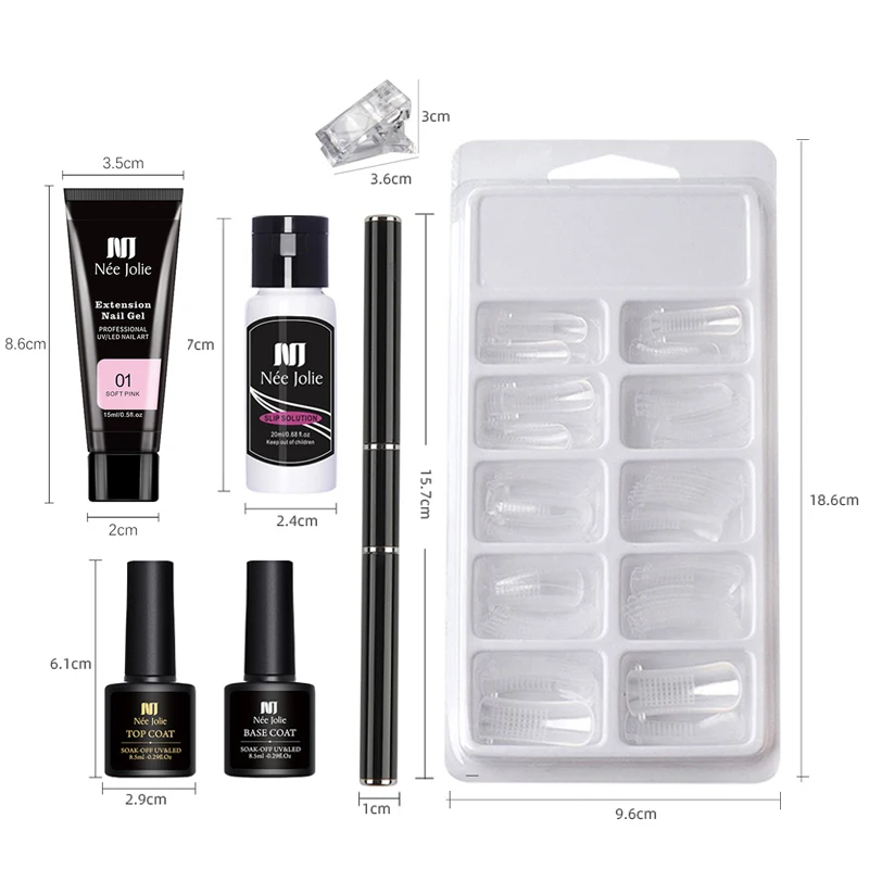 Poly Nail Gel Kit with 6W LED Lamp, All-In-One Set for Manicure, Semi-Permanent Extension Gel and Acrylic French Nails with Tool 5