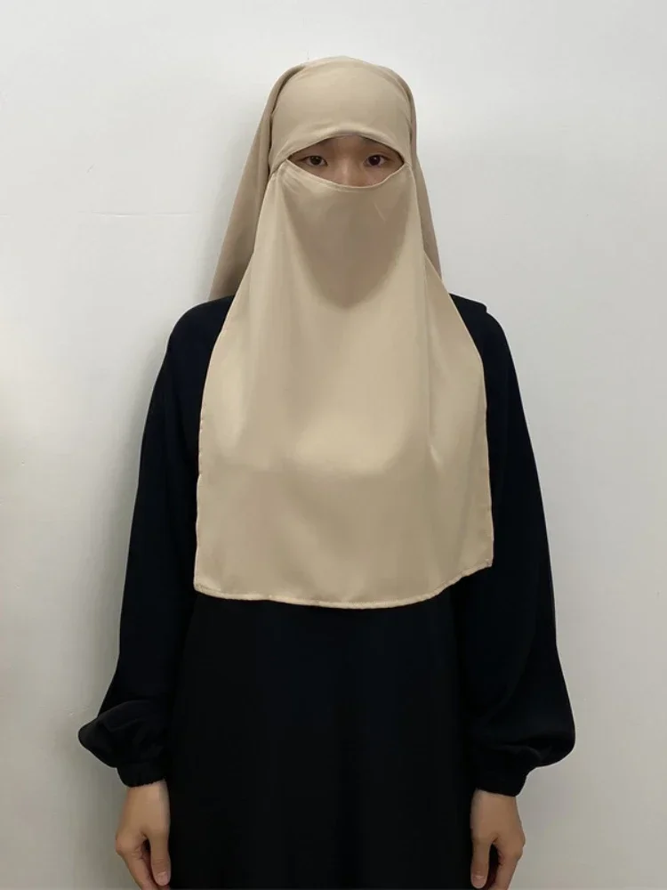 Niqab Muslim Women Veil Short Khimar 2 Veil Face Cover Hijab Scarf Burqa Islamic Hijabs Wrap Turban Ramadan Eid Prayer Jilbab