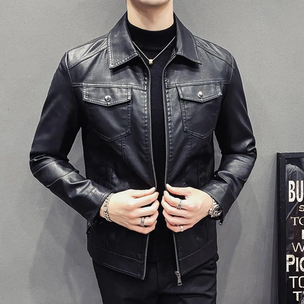 

Stylish Men Jacket Fashionable Durable Men's Black Zipper Lapel Motorcycle Jacket A Stylish Reliable Autumn for Home for Men