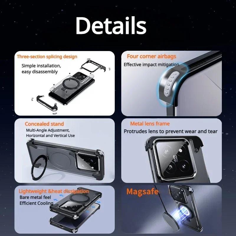 Eary for Xiaomi 14 Pro Phone Case With Ring Holder Compatible for Magsafe Magnetic Frameless Bumper Anti-Drop Protection Cover