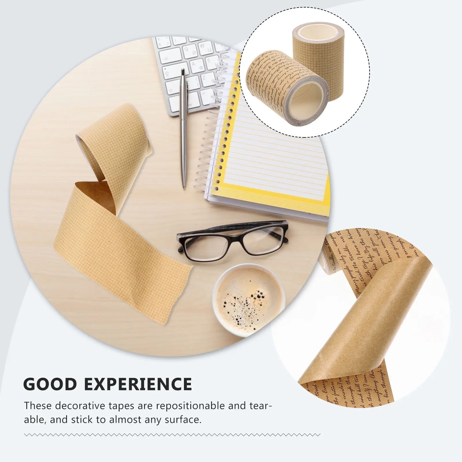 2 롤 빈티지 크래프트 종이 테이프 장 접착제 스크랩북 Diy 공예품 문구류 찢을 수 있는 손으로 찢을 수 있는 책용 스티커