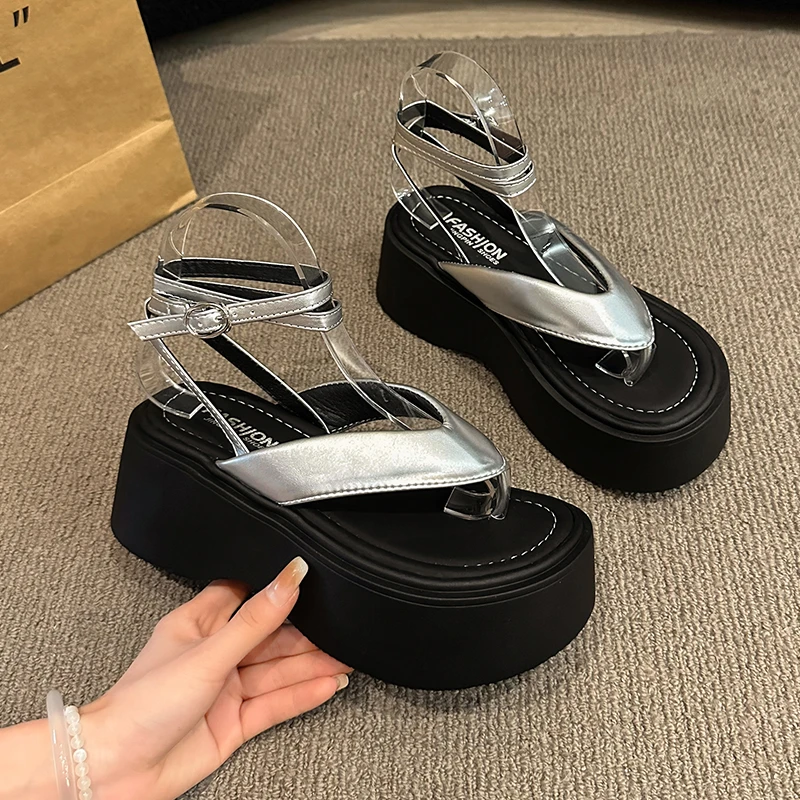 Women Heeled Sandals High Heels Clip Toe Shoes Platform Buckle Flip Flops Summer Fashion Pumps Slingback