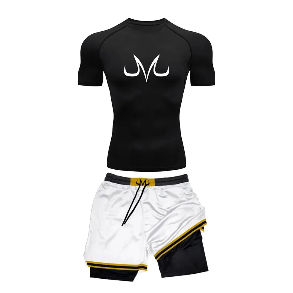 Men's Running Tracksuit Anime Print Training Fitness Sportswear Set Compression Leggings Sport Gym Performance Shorts Rash Guard elastic shorts,sports shorts,sports suit,sports leggings
