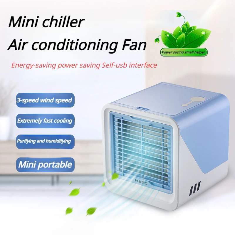 

Mini Portable Air Conditioner Fan Small Desktop Air Cooler Household Office 3-Speed Slight Cooling Electric Fan with Night Light