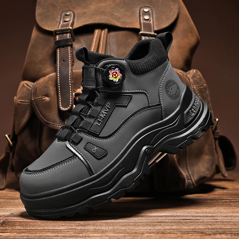 British Style Men's Motorcycle Boots Outdoor Leather Ankle Boots Man Platform High Top Tooling Shoes for Men Casual