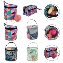 

Mode Woolen Garn Lagerung Tasche Runde Gestrickte Wolle Taschen Oxford Tuch Blatt Drucken DIY Stricken Nähen Kit Nähen Werkzeuge