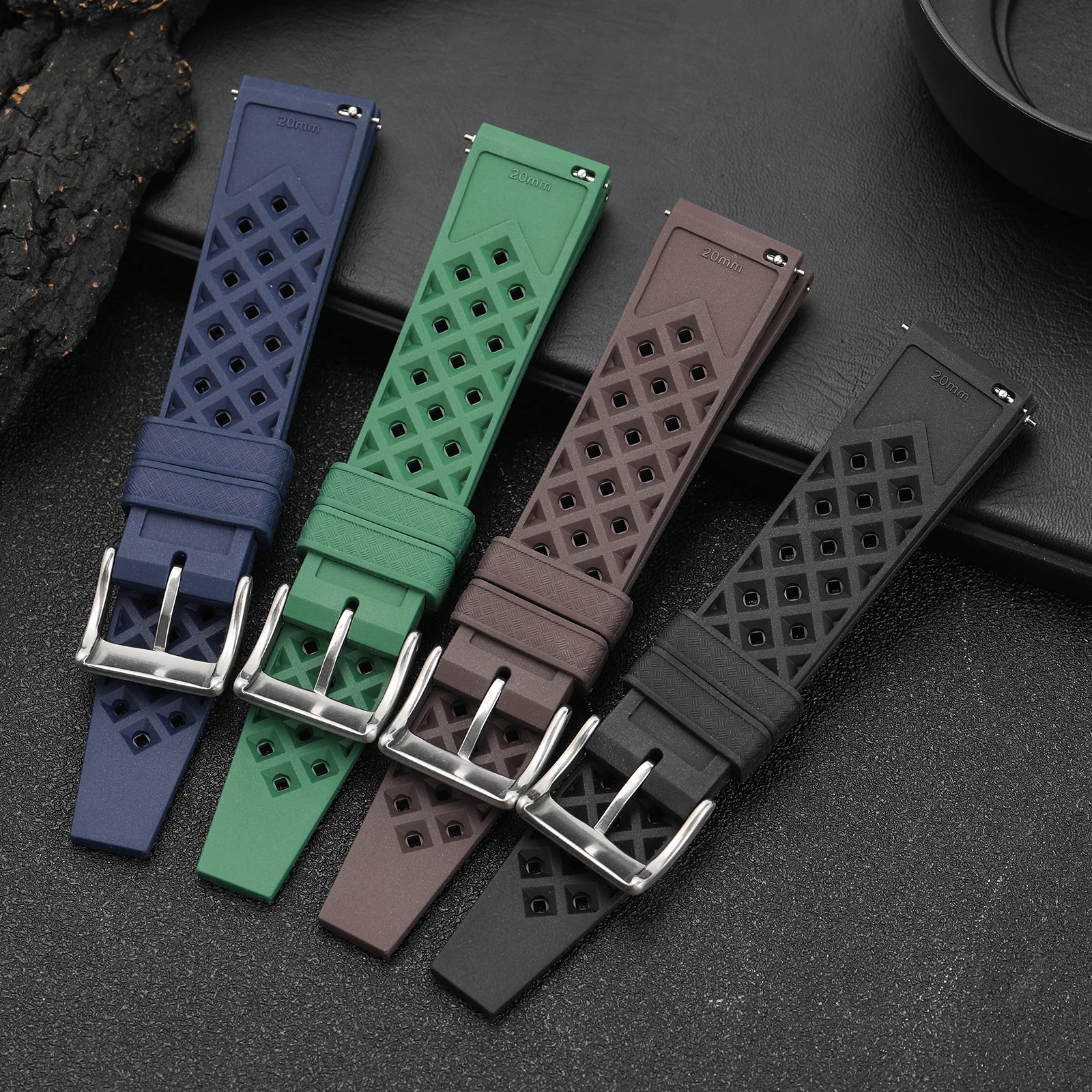 WATCHDIVES Premium FKM Rubber Tropical Watch Strap with Fast Release