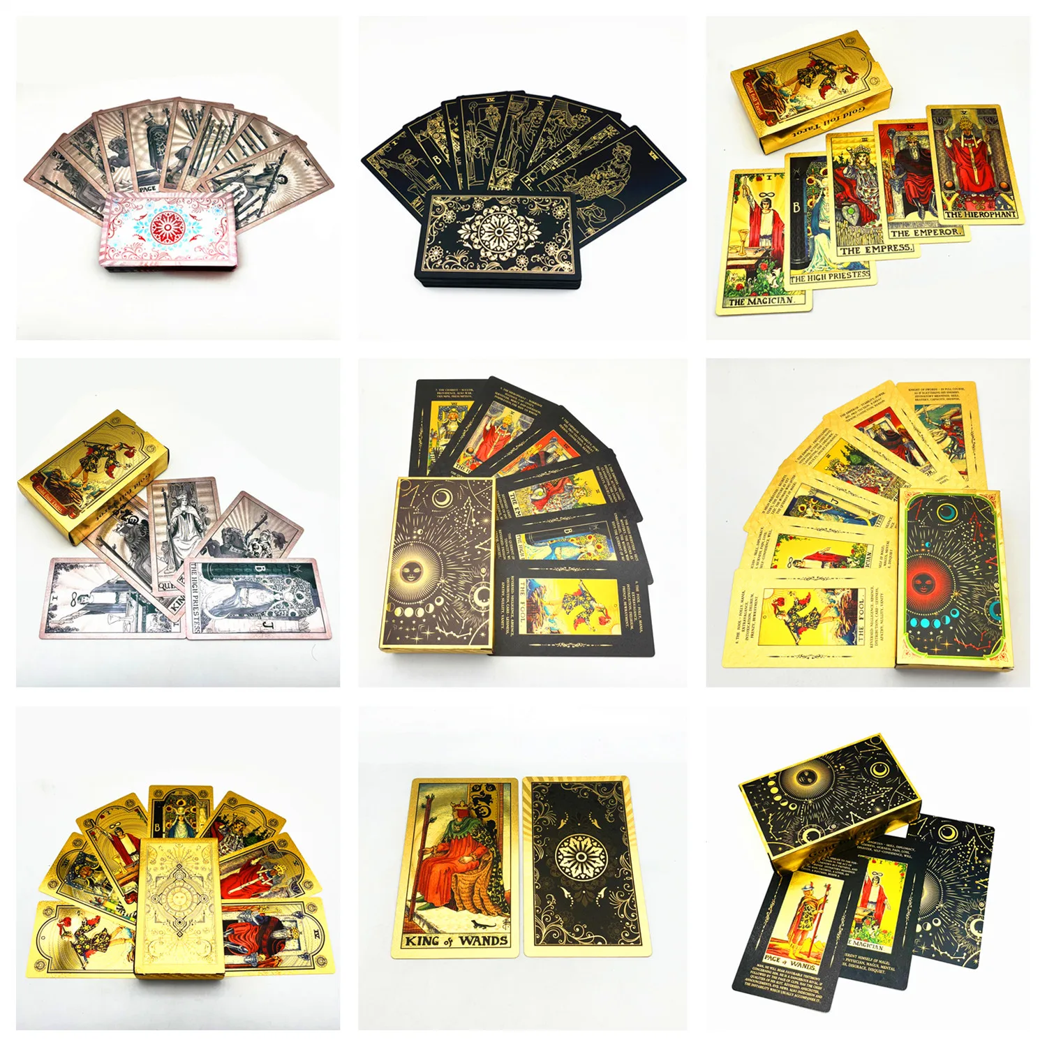1 Deck Tarot Cards Plastic Rider Waite Gold Black Waterproof Durable Oracle With Guide Book 78 L720 |