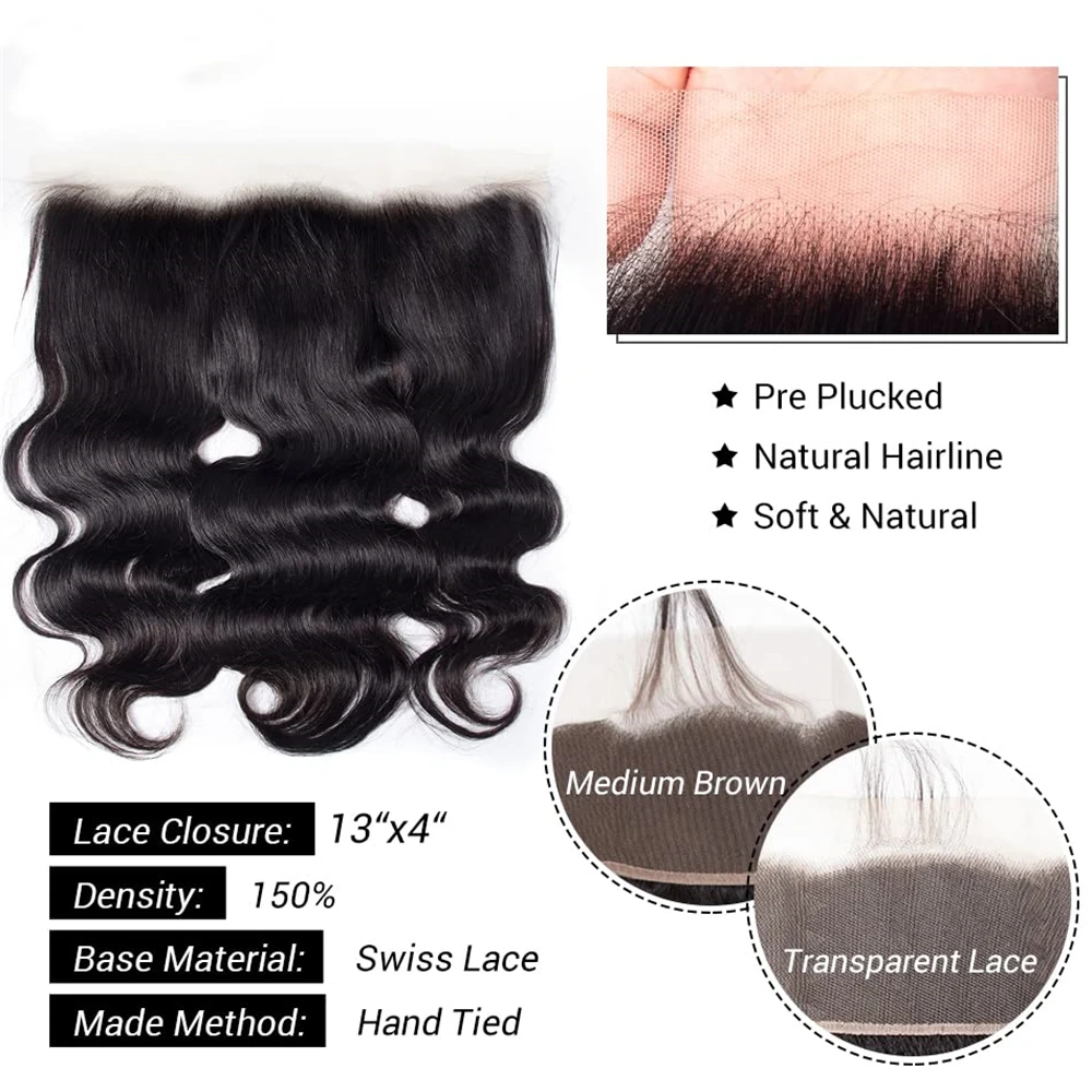 13x4 Lace Frontal Closure Body Wave Frontal Transparent Lace Frontals With virgin Hair Human Hair Natural Color Wigs
