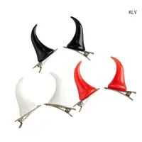 1pair Horn Hairpins Hot Girl Goth Duckbills Hair Clip Halloween Goth Ponytail Braids Hair Clip for Woman - Image 2