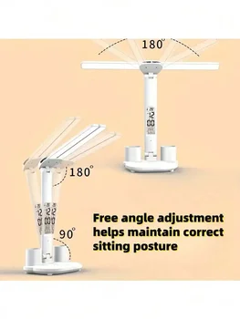 1 Double-Head Pen Holder Desk Lamp, White Light With Three Levels Of Brightness Adjustment, Time Display, USB Plug, Suitable For 2