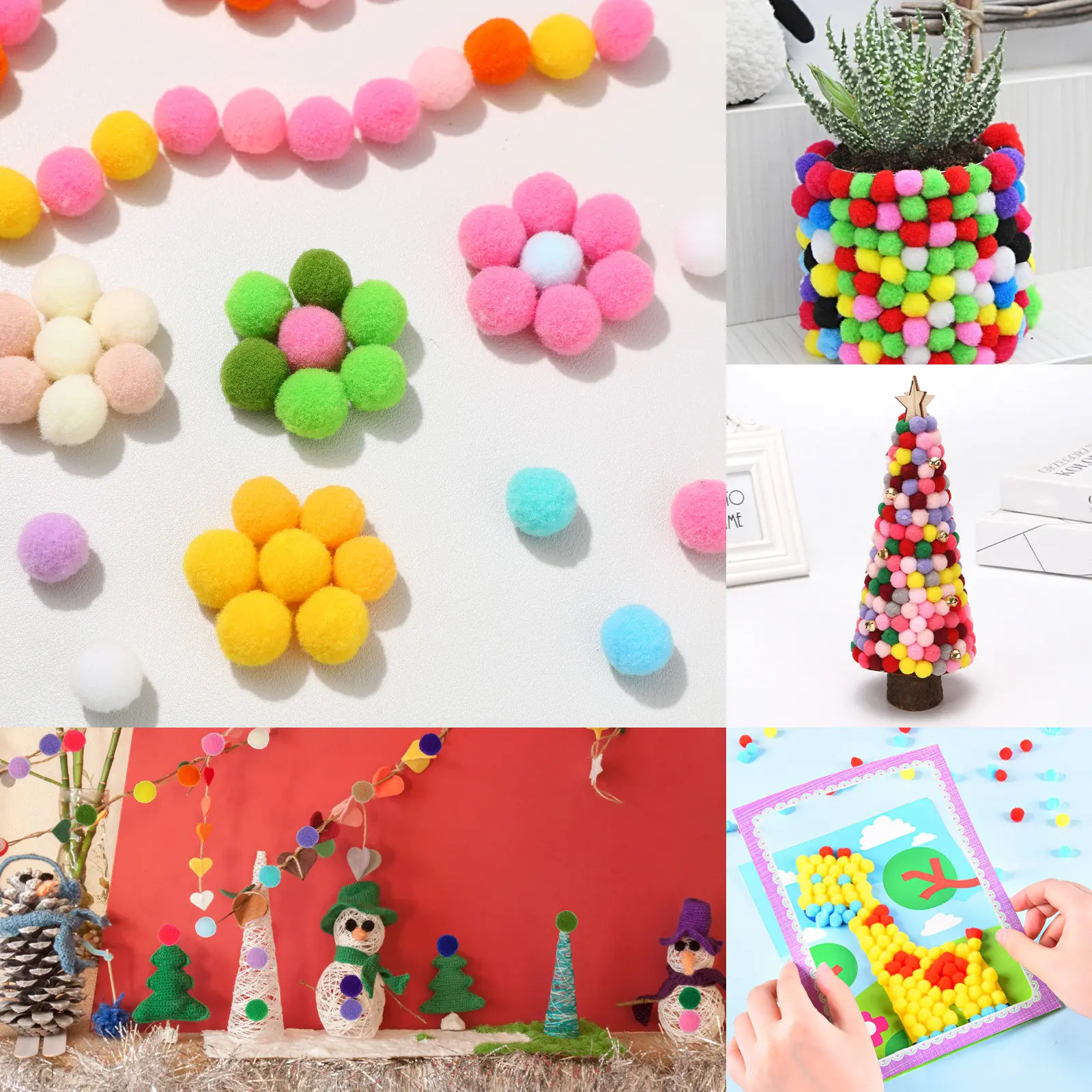 1000Pcs 다채로운 폼폼 공 어린이를위한 공예 액세서리 DIY 크리 에이 티브 공예 프로젝트 폼폼 폼폼 공