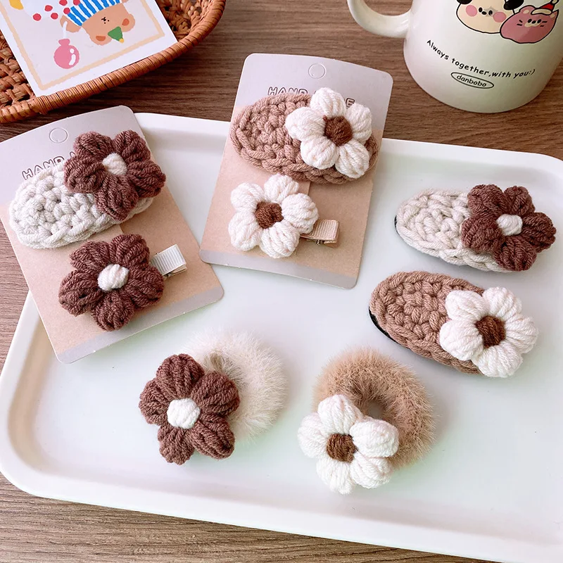 

2Pc Girls Knit Bows Hair Clips Sweet Infant Hairpins Girls Flowers Barrettes Kids Korean Styling Accessories