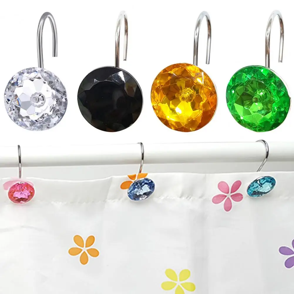 12Pcs Acrylic Rhinestone Curtain Hook Shower Rod Bathroom Curtain Hanging Buckles Decorative Window Hanger Accessories