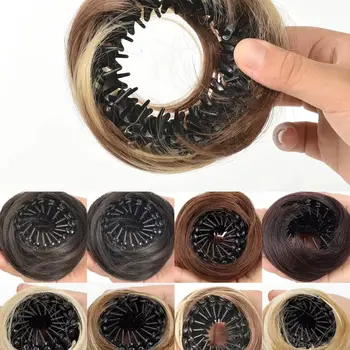 Chignon Sintetico con Elastici a Cerchio, Parrucca a Ciambella Liscia, Posticci Retrattili a Nido d'Uccello