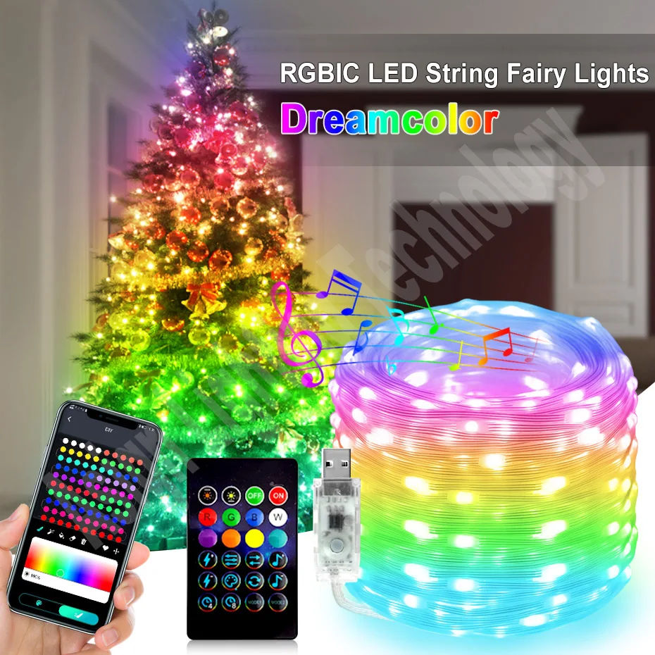 50M 20M 10M 5M 1M คริสต์มาสไฟ LED Fairy String Light USB สมาร์ทบลูทูธผ้าม่านไฟ Garland สําหรับตกแต่ง Party Home 1