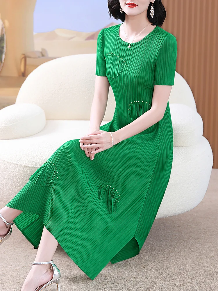 

High-end Tassel Long Dress Women's Summer Mother's Summer Wear Slimming Elegant Dress New Women's Large Size Dress