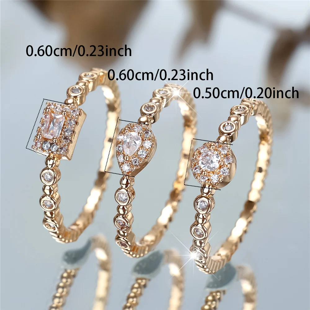 Crystal Female White Zircon Stone Ring Set Fashion Luxury Gold Color Bridal Wedding Engagement Jewelry For Women