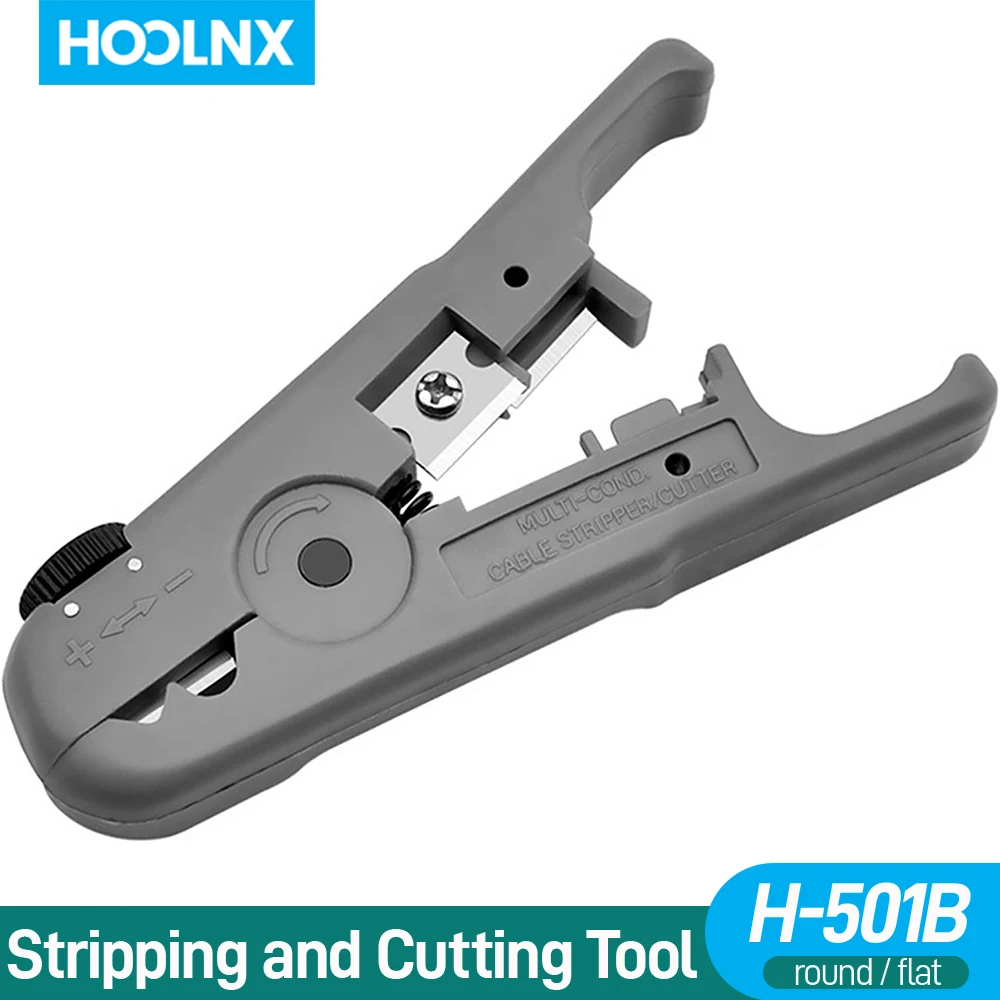 Hoolnx Cable Stripping and Cutting Tool Adjustable Knob For Ethernet Date Telephone and Coaxial Cables Round Flat Wires