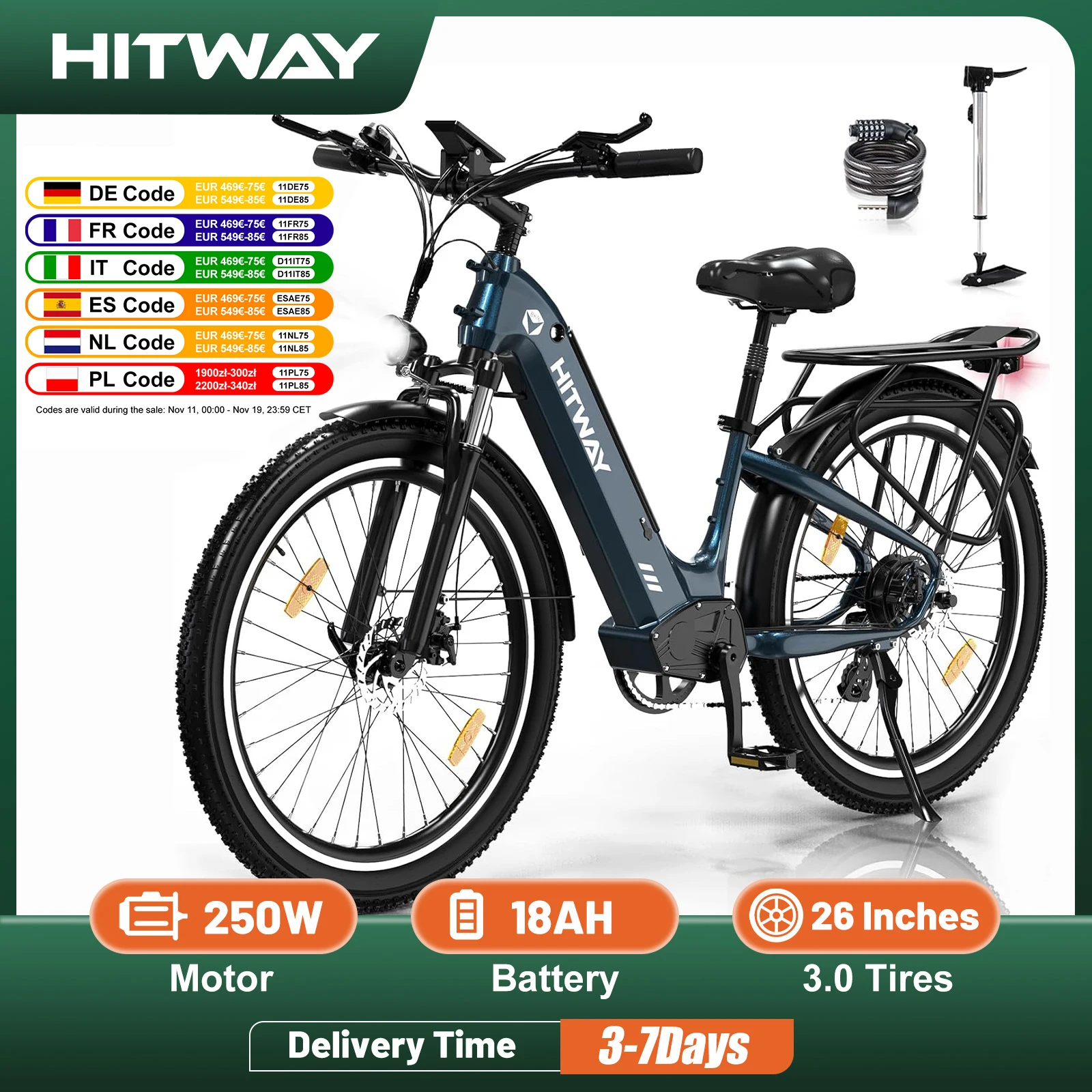 Hitway 26x3,0 stadt elektrisches fahrrad penelec w city cruister e boot 48v 18ah austauschbare batterie 55-80km 7 geschwindigkeit schalter e ke 1