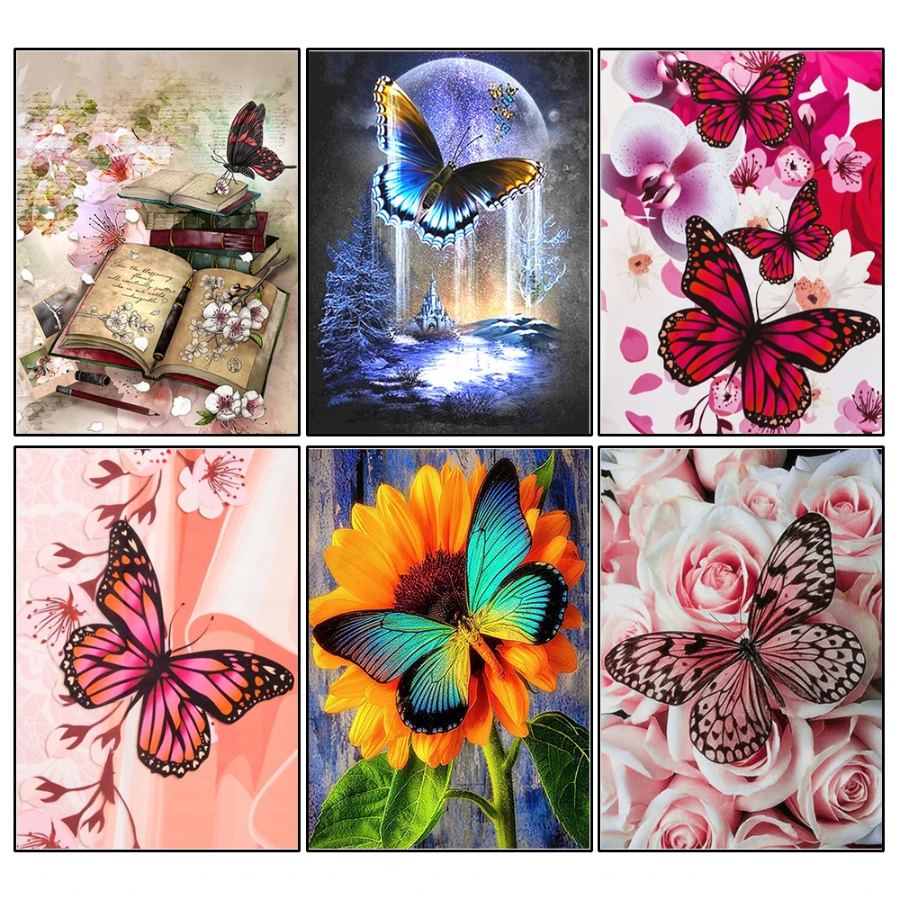 

HOMHOL 5D Diamond Embroidery Butterfly Cross Stitch Diamond Painting Full Square Animals Picture Rhinestones Handmade Home Decor