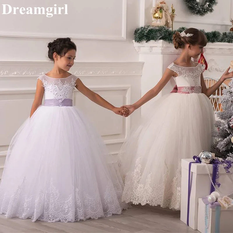 

Dreamgirl White Flower Girl Dresses for Wedding 2023 Bow A-Line vestidos para niñas robe princesse fille O-Neck Sleeveless