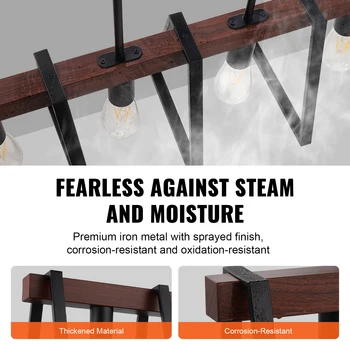 VEVOR 4-Light Kitchen Island Pendant Lights 60W with 2x6'' & 6x12'' Rods Industrial Metal Frame Farmhouse Linear Chandeliers 4