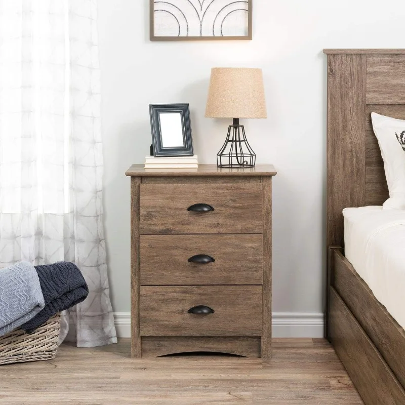Salt Spring Rustic Tall Nightstand Side Table with 3 Drawers, Farmhouse Tall 3-Drawer Bedside Table