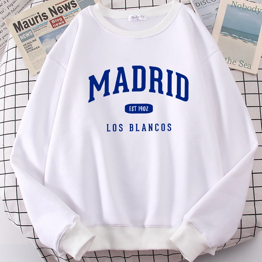 Spain Madrid Est 1902 Los Blancos Prints Female Clothing Autumn Clothing High Quality Sweatshirt Street Casual Women\'S Hoody