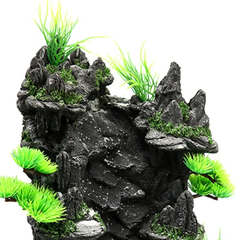 Aquarium Sand Waterfall Mountain Tree View Fish Tank Decorations Small Terrain Scenery Ornament for Reptile Habitat