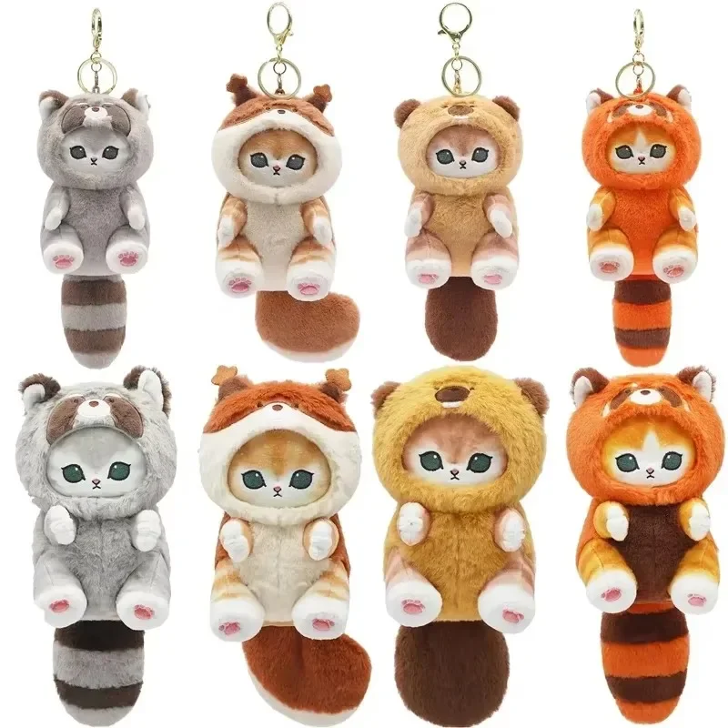 Cute dress-up Raccoon Shark Cat Plush Dolls Keychain Pendants Couple Hanging Ornaments