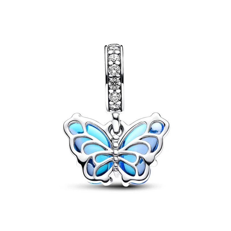 Original Charms 925 Silver Blue & Yellow Glass Butterfly Dangle Charm Fits 3mm Original Bracelet For Women Diy Jewelry Gifts Hot 3
