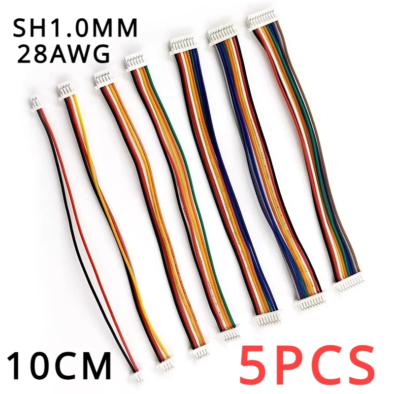 

5pcs SH1.0 SH 1.0mm 2/3/4/5/6/7/8/9/10Pin Female & female Connector with cable plug Same direction Length 10cm 28AWG