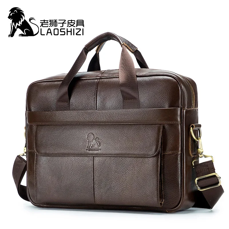 

Brand 14 Inches Laptop s Large Capacity Shoulder Fashion Genuine Leather Business Men Briefcase Messenger Bag Handbag