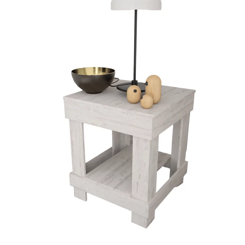 

Woven Paths Rustic Wood Square End Table with Shelf, White