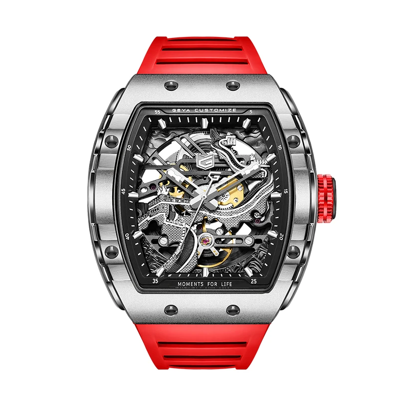 

GEYA Men Automatic Watch 46.5mm Luxury Tonneau Mechanical Wristwatch Sapphire Mirror Waterproof Luminous Great Wall Dial