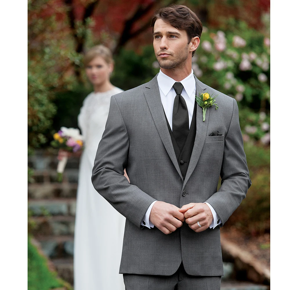 

Gray Suits for Men Fashion Notch Lapel Single Breasted Blazer High Quality Cotton Linen Solid Color Full Men's Suit 3 Piece Set