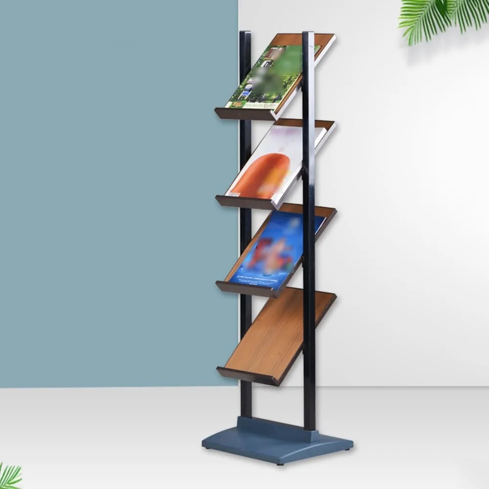 4-Tier Brochure Magazine Rack,Literature Stand Floor Standing, Beveled Display Stand,Non-slip Base,Magazine Rack Multipurpose