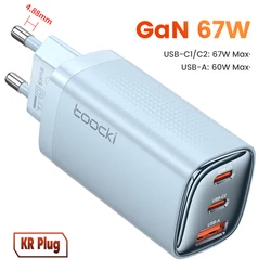Toocki 67W GaN USB-C Charger with Digital Display and Quick Charge Technology for 67W EU Plug Blue
