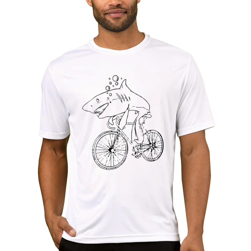 Camiseta divertida de TEEHUB con diseño de tiburón en bicicleta para hombre, estilo motociclista, ropa urbana de manga corta, regalo de cumpleaños, estilo veraniego_voghion.com
