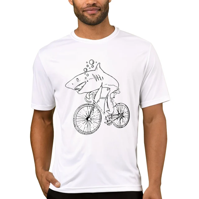 Camiseta divertida de TEEHUB con diseño de tiburón en bicicleta para hombre, estilo motociclista, ropa urbana de manga corta, regalo de cumpleaños, estilo veraniego_voghion.com