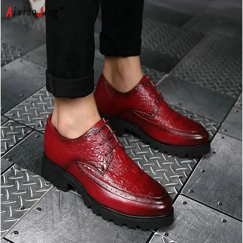 High quality brand leather shoes for men wedding party brogues crocodile pattern men's formal leather shoes business shoes