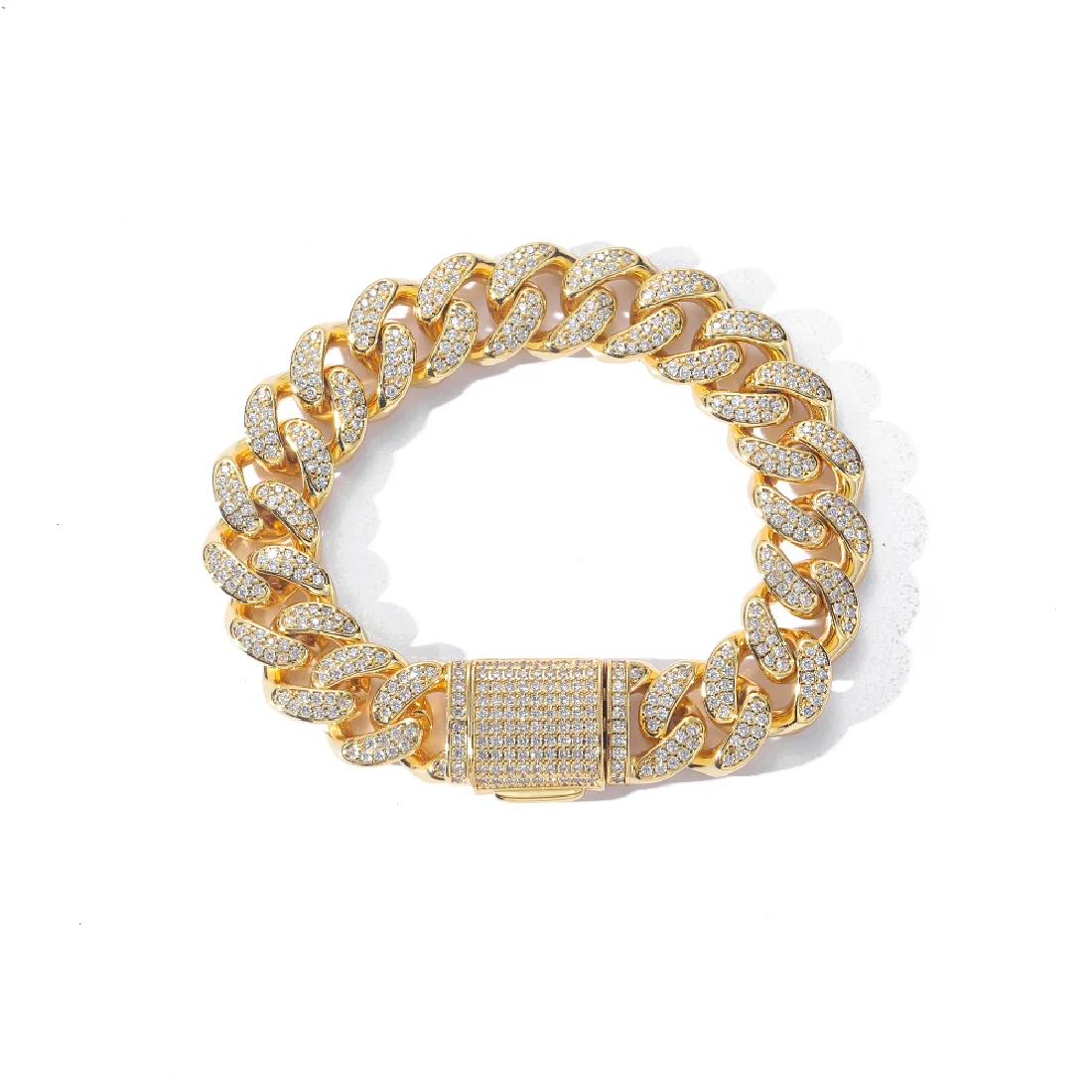 

15mm 7inch 8inch Brass Iced Out Bling Chain Bracelet for men Jewelry Brass CZ Cuban Bracelet hip hop BB029