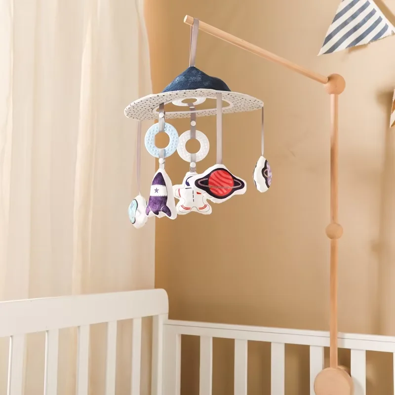 Baby Bed Bell Rattle Toy Soft Cartoon Bed Bell 0-12 Months Wooden Newborn Music Box Hanging Pendant Toy Gift