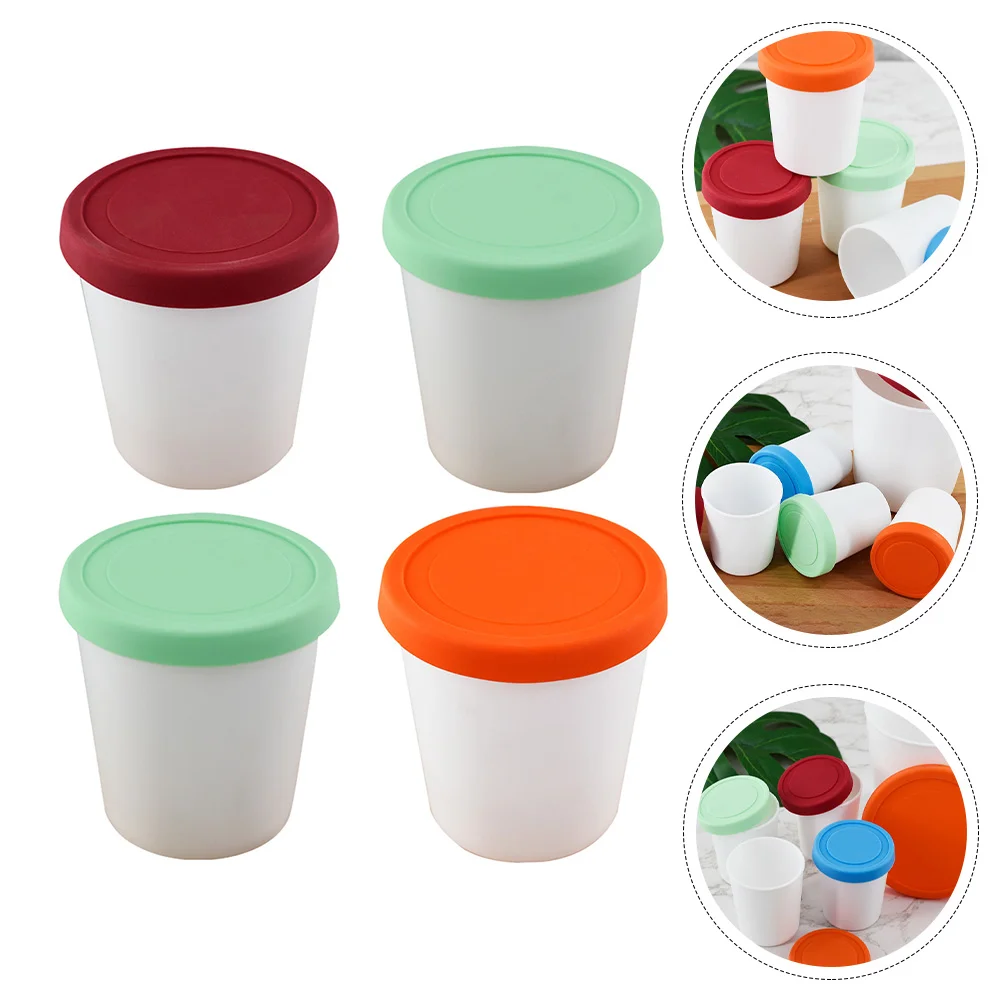 

4 Pcs Container Ice Cream Cup Dessert Cups Yogurt Silica Gel Freezer Containers
