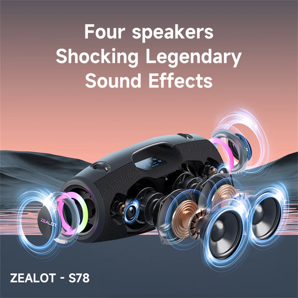 スピーカー・ウーファー ZEALOT Super Bass Wireless Speaker S78M ZEALOT S78M 120W Portable Bluetooth Speaker - IP67 Waterproof