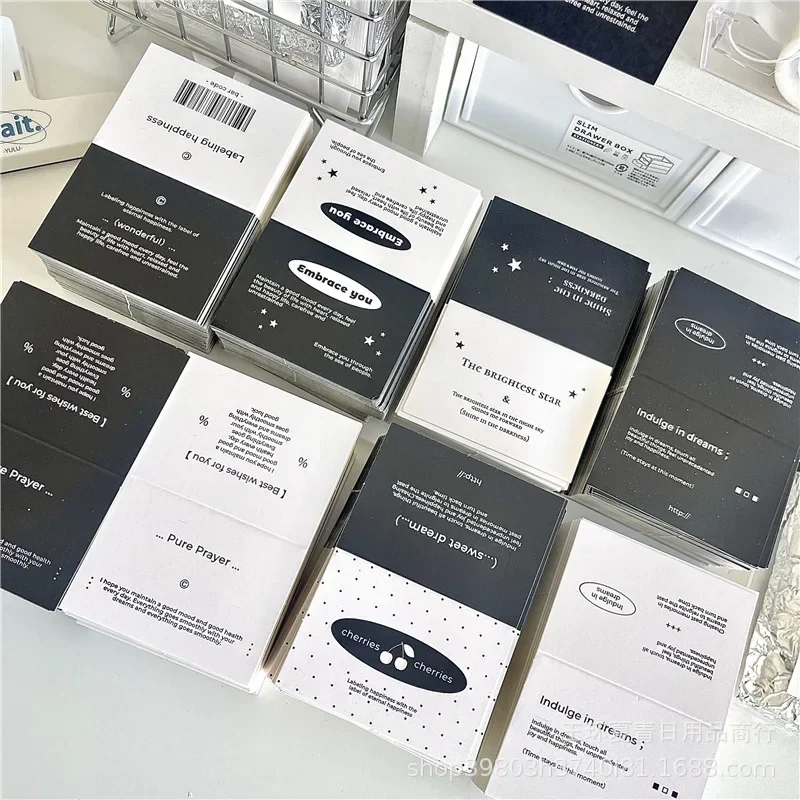 Fashion INS Black White Advanced Sense Simple Card Head Kpop Idol 3inch Photocard Packing DIY Decor Paper English Card Tag 40Pcs