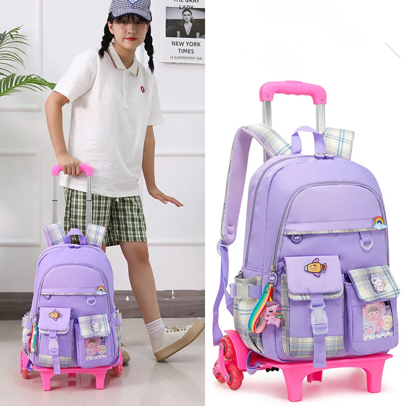 

2023 Fashion children's trolley bag for teenagers Large capacity fresh wheel schoolbag Orthopedic school bags for girls mochila