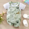 IURNXB Adorable Infant Zoo Animal Print Romper for Boy Newborn Baby Faux Two-Piece Bodysuit with Short Sleeves Casual Play Wear 1